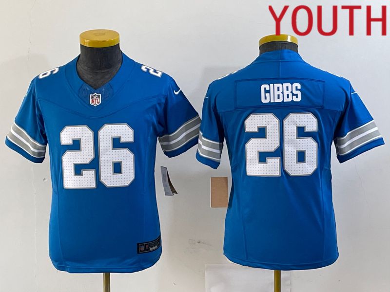 Youth Detroit Lions #26 Gibbs Blue Three generations 2024 Nike Vapor F.U.S.E. Limited NFL Jersey->->Youth Jersey